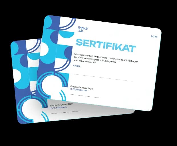 FintechHub kursini tamomlaganlik sertifikati namunasi
